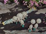 Choker set studded with jadtar stones beadded with pearl and sea green beads