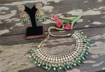 WHITE NECKLACE SET WITH LIGHT GREEN BEADS AND PEARL