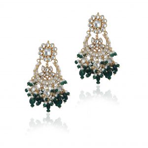 GREEN FLOWER WORK WITH GREEN BEADS EARRING