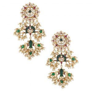 Multicolored jadtar studded heavy hanging earrings