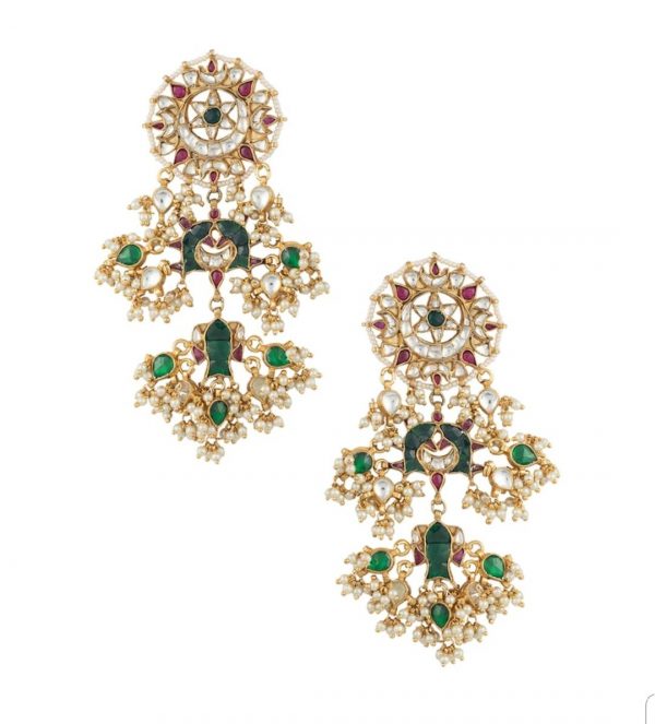 Multicolored jadtar studded heavy hanging earrings