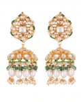 Jhumki earrings with white jadtar stones , beaded with pearls and emerald beads