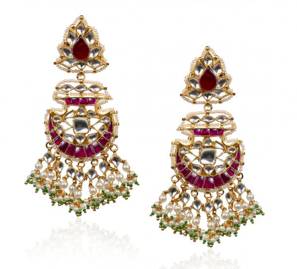 RAJWADI WHITE GREEN & PINK CHOKER SET WITH EARRING
