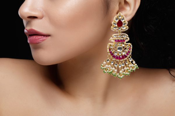 RAJWADI WHITE GREEN & PINK CHOKER SET WITH EARRING