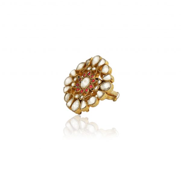 PINK AND WHITE JADTAR STONE RING