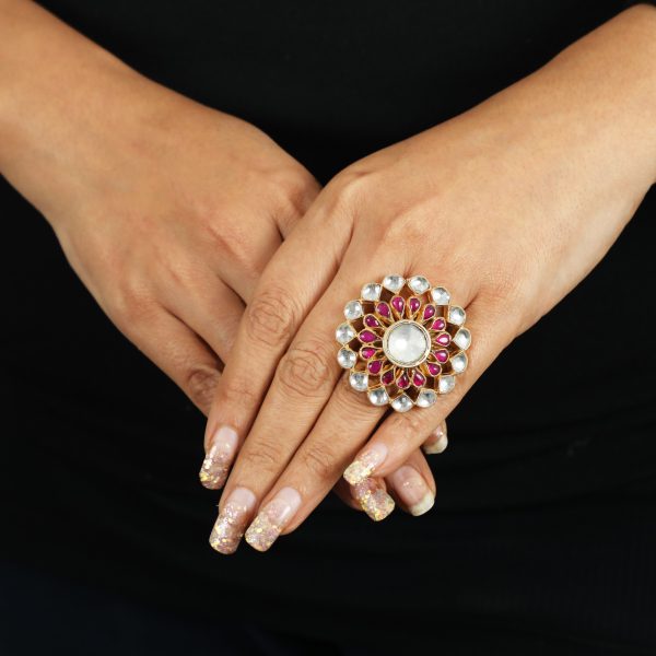 BIG WHITE STONE WITH PINK SMALL STONE RING