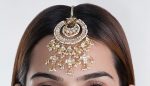 Gold Plated Kundan White Stones Crescent Maangtika