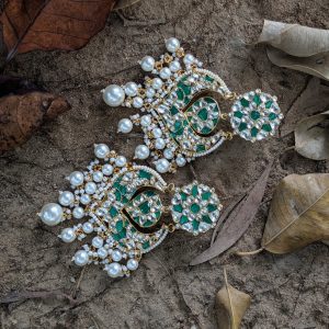 Gold Plated Green Bead Drop And Small Jhumki Earrings