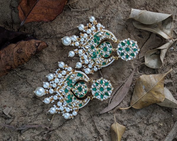 Gold Plated Green Bead Drop And Small Jhumki Earrings