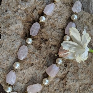 light pink beads and pearls layered mala