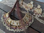 Gold Plated Pastel pink and green Semi-Precious Stones Choker Necklace Set