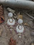 Gold Plated Pearl and Jadtar Pink Stones Earrings