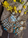 Gold Plated Pearls and firozi Blue Meena Pendant Necklace Set