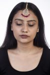 White Jadtar and Maroon Pearl Studded Maang tikka Jewelry