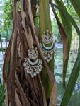 GREEN AND WHITE STONE EARRINGS WITH PEARLS