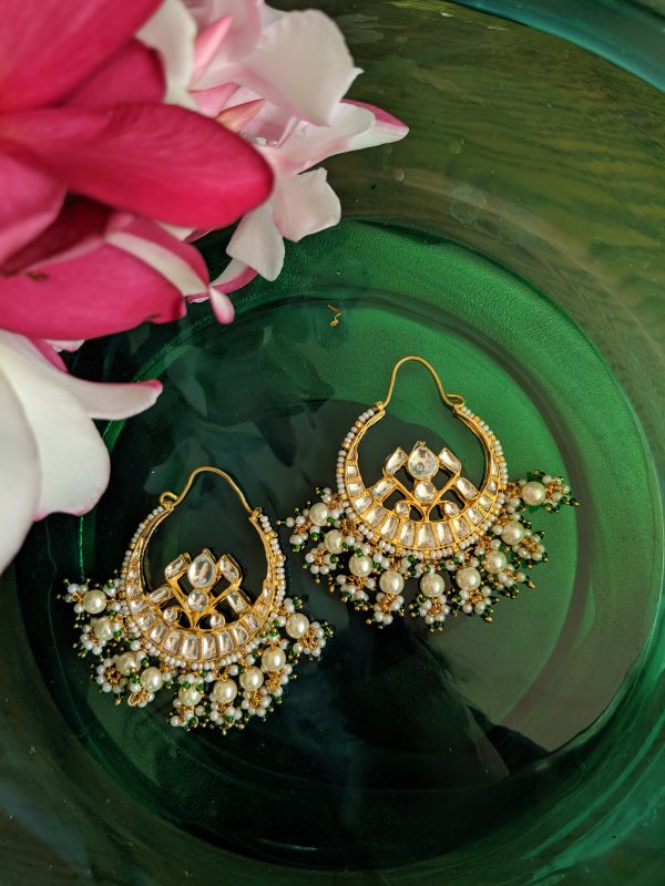 GREEN COLORED PEARL STUDDED BALI EARRINGS