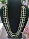MULTI SHADE NECKLACE OF PINK AND GREEN WITH PEARL AND GOLDEN BEADES