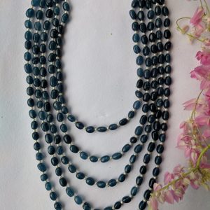 5 line blue beads semi precious maala