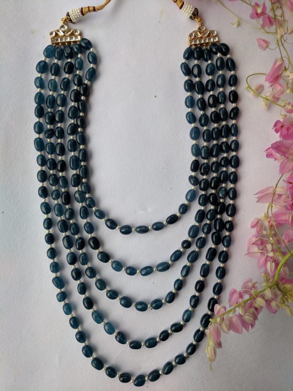 5 line blue beads semi precious maala