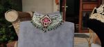 WHITE & PINK JADTAR STONE SMALL PENDANT WITH PEARL LINE NECKLACE GREEN HANGINGS