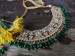 WHITE CHOKER SET WITH GREEN BEADS