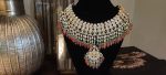 WHITE JADTAR STONE WITH PASTEL PINK & GREEN HEAVY BRIDAL NECKLACE SET