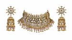 WHITE JADTAR STONE LIGHT PINK HANGINGS NECKLACE SET