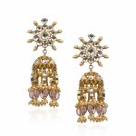 WHITE JADTAR STONE LIGHT PINK HANGINGS NECKLACE SET