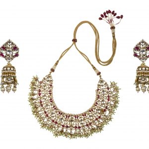 Pink and White Jadtar studded necklace