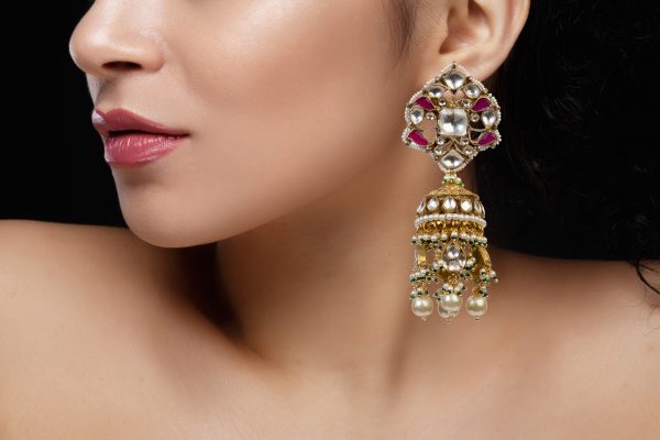 Pink and White Jadtar studded necklace