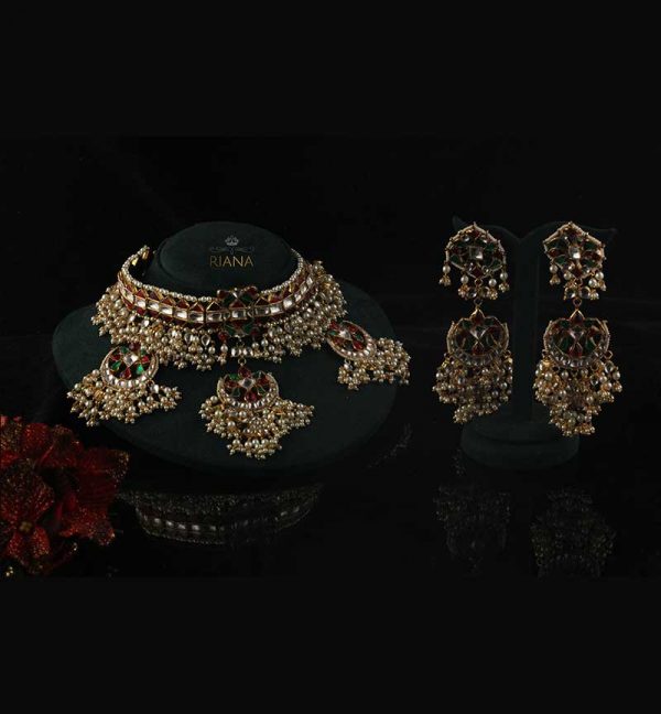 Multi colored jadtar studded Necklace set