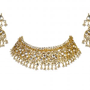 Gold Plated oval motives Necklace set With Earrings