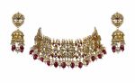 Gold Plated Pink and White Choker Necklace Set (upper line)