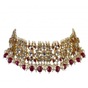 Gold Plated Pink and White Choker Necklace Set (upper line)