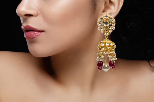 Gold Plated Pink and White Choker Necklace Set (upper line)