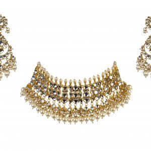 Gold Plated white choker with pearls Necklace Set With Earrings