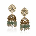 SEA GREEN WHITE JADTAR STONE FISH NECKLACE SET WITH JHUMKI