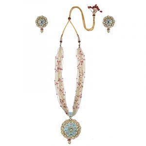 Traditiona Styled Pendant Set of firozi blue meenakari work