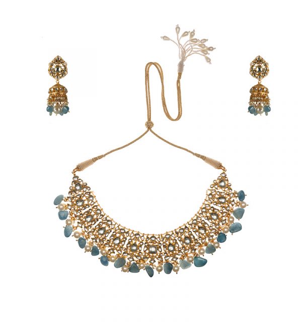 Choker Styled Necklace set with grey pearls