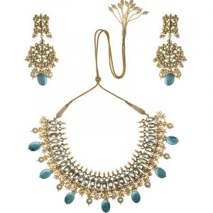 White & Sea blue pears studded necklace set