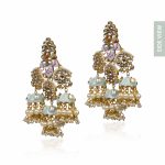 Gold Plated Pastel blue and pink meena work pendant Set