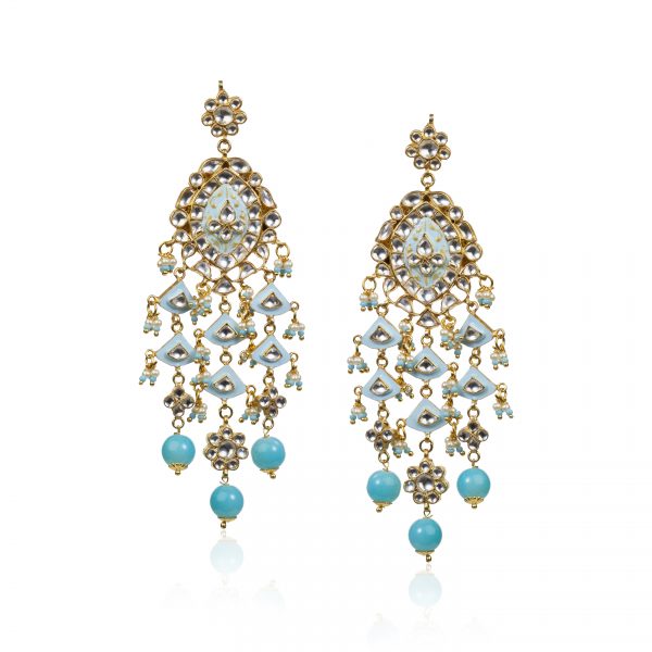 Gold Plated Pearls and firozi Blue Meena Pendant Necklace Set