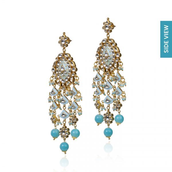 Gold Plated Pearls and firozi Blue Meena Pendant Necklace Set