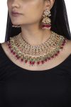 uniquely beaded traditional necklace set in pink and green beads