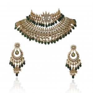WHITE JADTAR STONE DOUBLE NECKLACESET WITH GREEN BEADS
