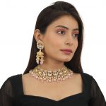 LIGHT PINK AND WHITE JADTAR STONEWITH WHITE PEARL NECKLACE SET