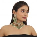 PEACOCK SHAPE WHITE AND SEA GREEN NECKLACE SET