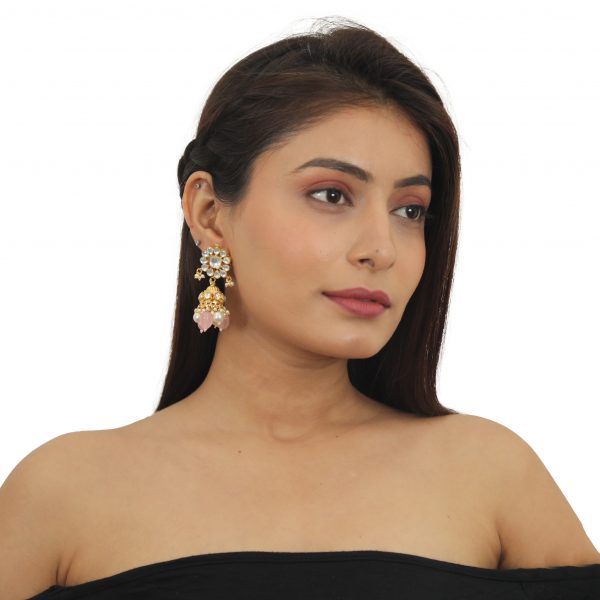 GREEN SQUARE SHAPE WITH LIGHT PINK BEADS CHOKER SET