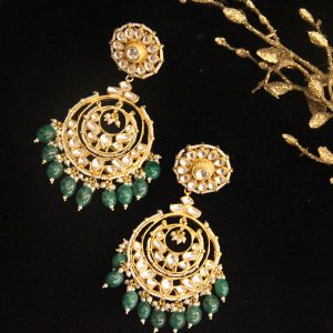 White And Green Kundan Earrings