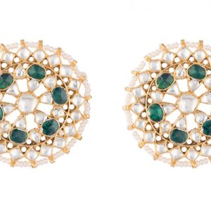 White and Green jadtar studded top earrings